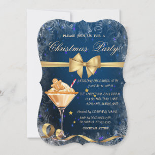Gingerbread Cookie Drink Bow Blue Christmas Invitation