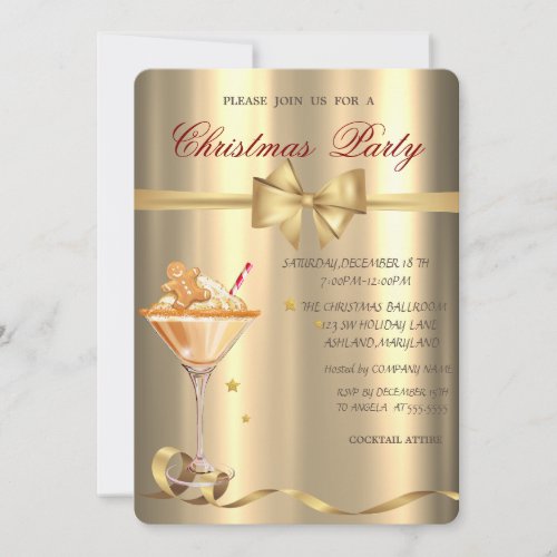 Gingerbread Cookie Drink Bow Gold Christmas Party  Invitation