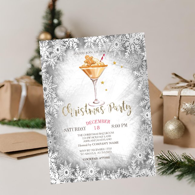 Gingerbread Cookie,Drink,Gray Snowflakes Christmas Invitation (Creator Uploaded)