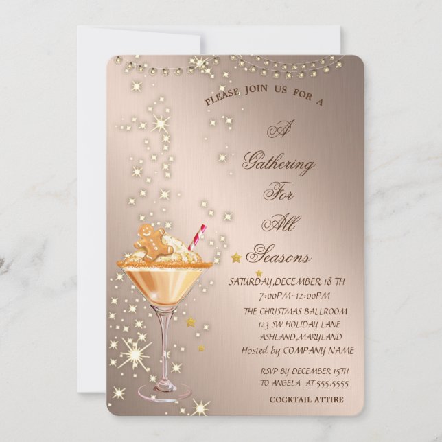 Gingerbread Cookie Drink Rose Gold All Seasons Invitation (Front)