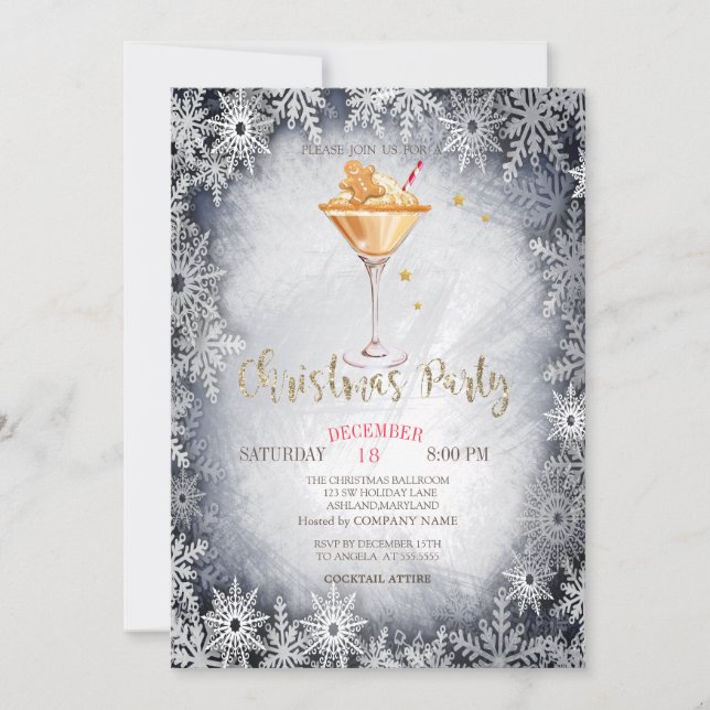 Gingerbread Cookie,Drink,Snowflakes Christmas Invitation (Front)
