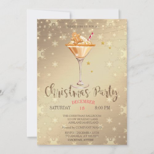 Gingerbread Cookie Drink Stars Gold Christmas  Invitation