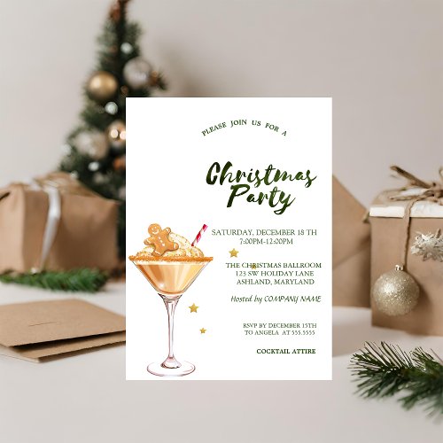 Gingerbread Cookie Drink Stars Green Christmas  Invitation