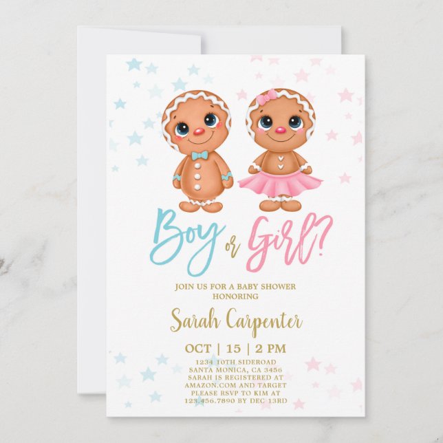Gingerbread Cookie Gender Reveal Holiday Party Invitation (Front)