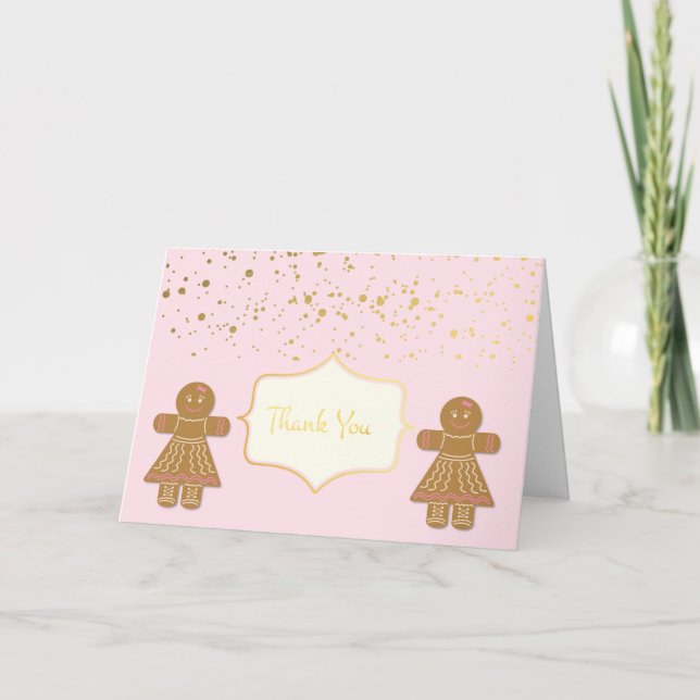 Gingerbread Cookie Girls Christmas Thank You Card (Front)