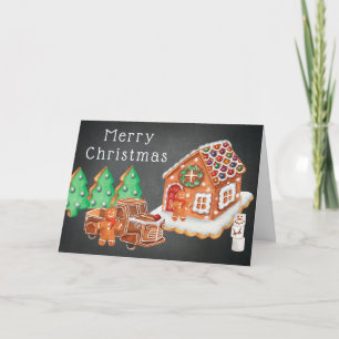 Gingerbread Cookie House, Family, Truck Christmas Holiday Card