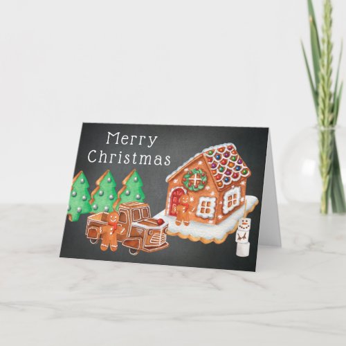 Gingerbread Cookie House Family Truck Christmas Holiday Card