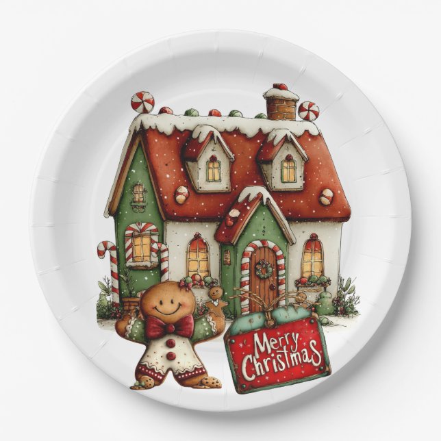 Gingerbread Cookie House  Paper Plates (Front)