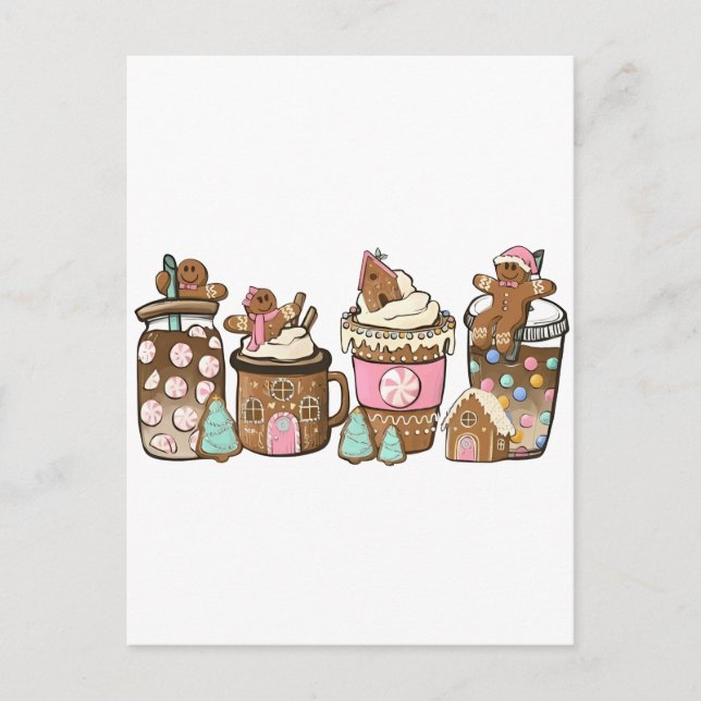 Gingerbread Cookie In Hot Cocoa Christmas Lovers  Invitation Postcard (Front)