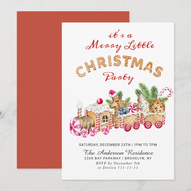 Gingerbread Cookie Merry Little Christmas Party Invitation (Front/Back)