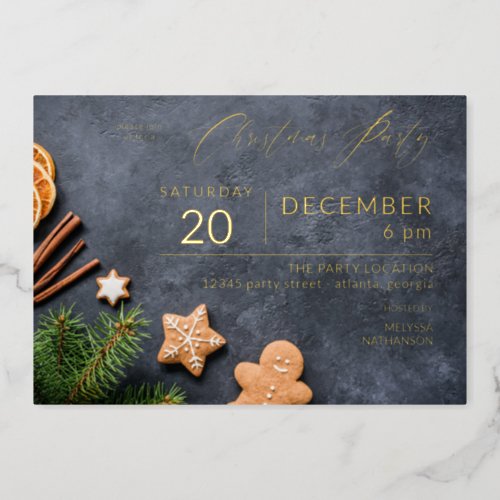 Gingerbread Cookie  Orange Christmas Party Foil Invitation