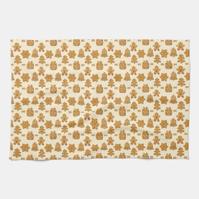 Gingerbread Cookie Pattern Kitchen Towel (Horizontal)