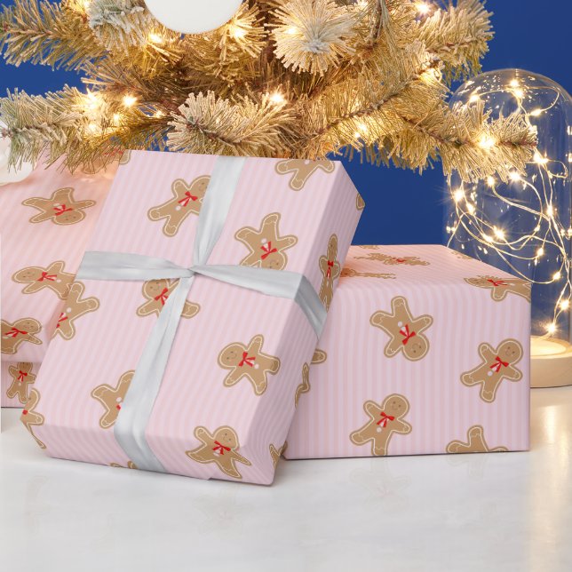 Gingerbread Cookie Pattern - Pink Christmas design Wrapping Paper (Holidays)