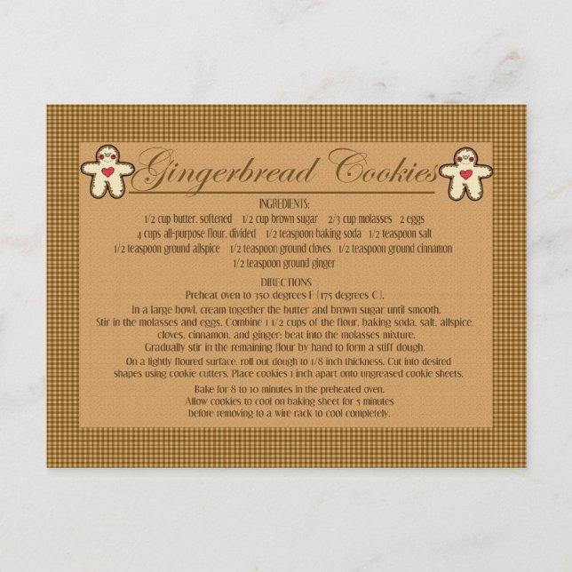 gingerbread cookie recipe cards (Front)