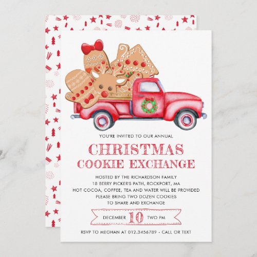 Gingerbread Cookie Red Truck Cookie Exchange Invitation