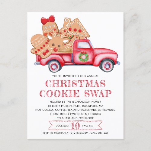 Gingerbread Cookie Red Truck Cookie Invitation Postcard