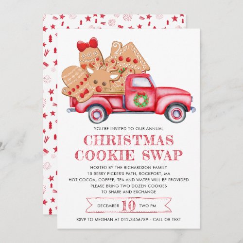 Gingerbread Cookie Red Truck Cookie Swap  Invitation