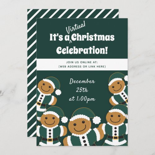 Gingerbread Cookie Santa Green Virtual Christmas Invitation
