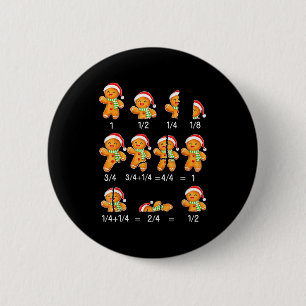 Gingerbread Cookie Santa Hat Fraction Math Teacher Button
