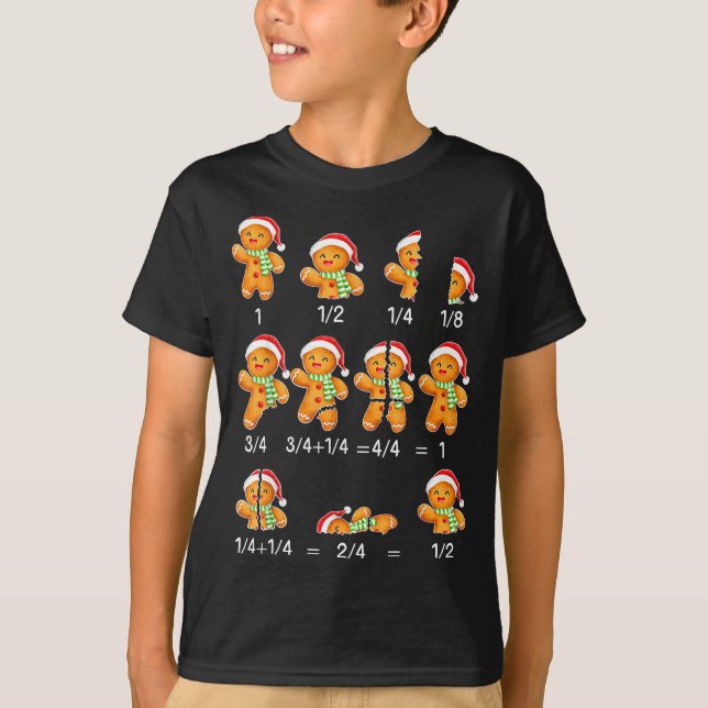 Gingerbread Cookie Santa Hat Fraction Math Teacher T-Shirt (Front)