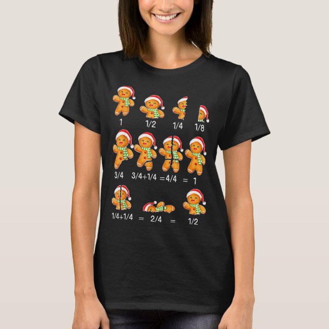 Gingerbread Cookie Santa Hat Fraction Math Teacher T-Shirt (Front)