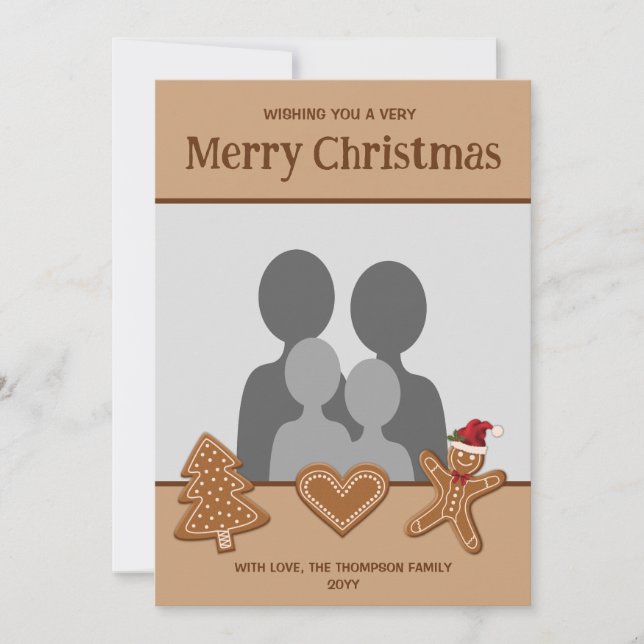 Gingerbread Cookie Shapes With Your Own Photo Holiday Card (Front)