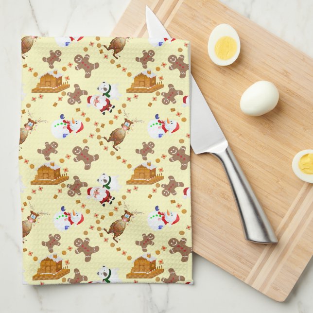 Gingerbread Cookie Trail Christmas Kitchen Towel (Quarter Fold)