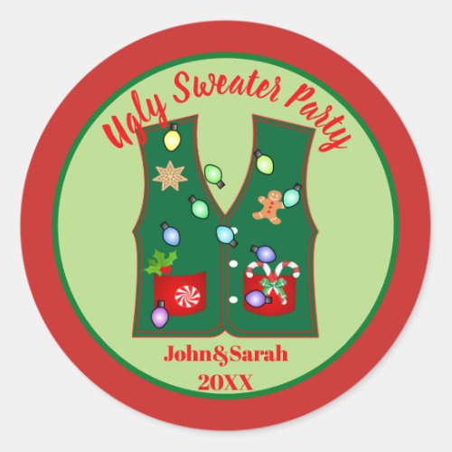 gingerbread cookie ugly christmas sweater party classic round sticker