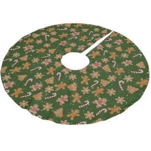 Gingerbread Cookies and Candy Canes In Snowflake Brushed Polyester Tree Skirt