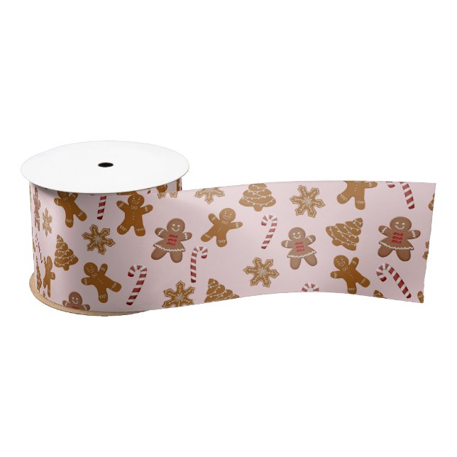 Gingerbread Cookies and Candy Canes  Satin Ribbon (Spool)
