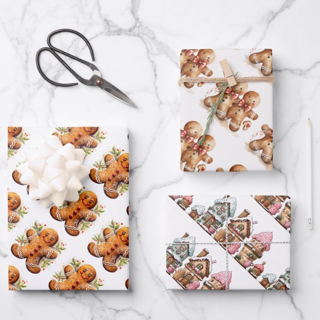 Gingerbread Cookies and Houses Wrapping Paper Sheets (Front)