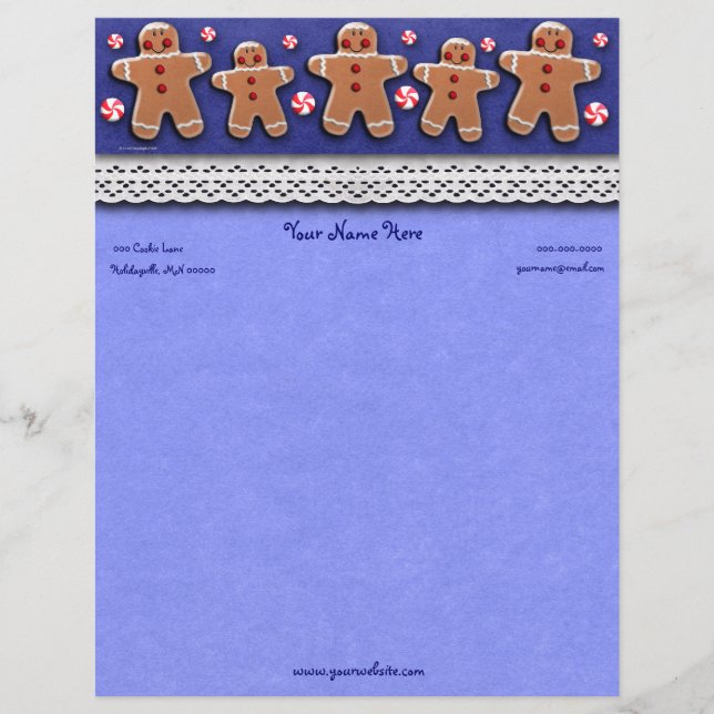 Gingerbread  Cookies Candies  Blue Letterhead (Front)
