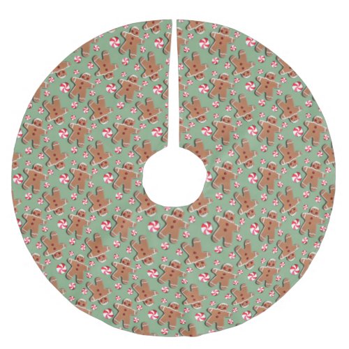 Gingerbread Cookies Candies Green Brushed Polyester Tree Skirt