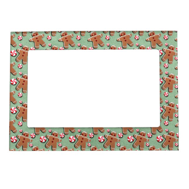 Gingerbread Cookies Candies Green Magnetic Picture Frame (Front)