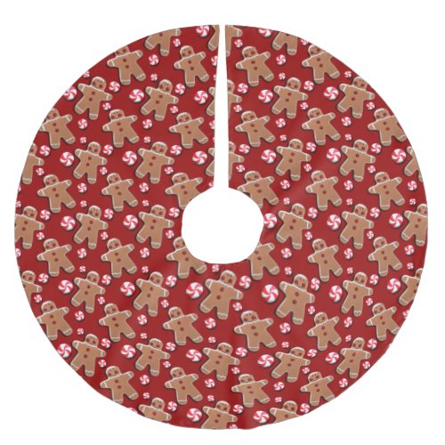 Gingerbread Cookies Candies Red Brushed Polyester Tree Skirt