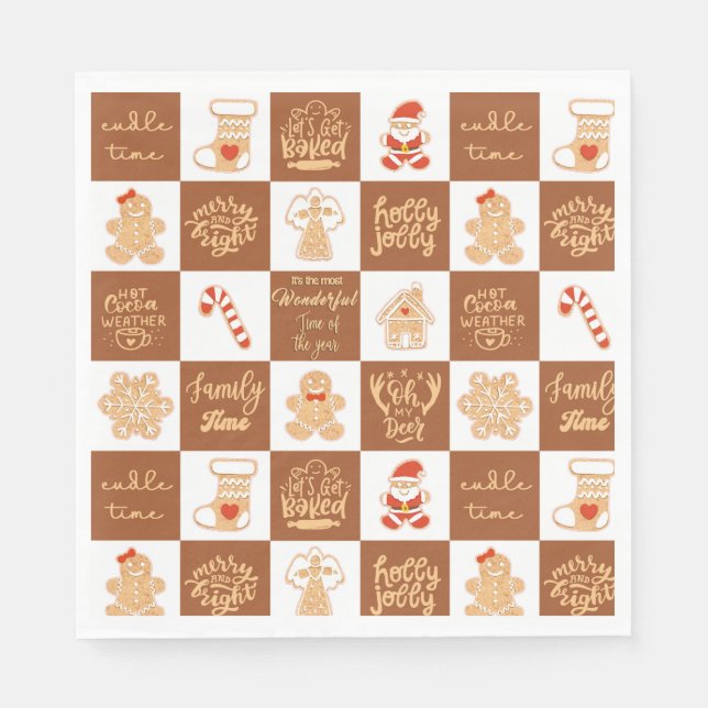 Gingerbread Cookies Checkered Pattern Napkins (Front)