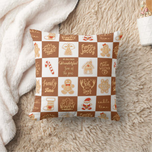 Gingerbread Cookies Checkered Pattern Throw Pillow