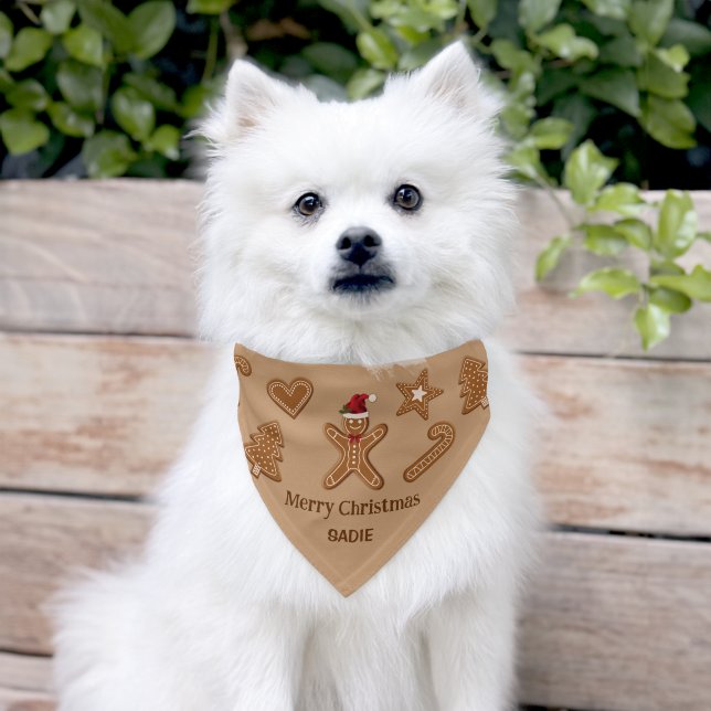 Gingerbread Cookies Christmas Custom Pet Name Bandana Collar (Dog)