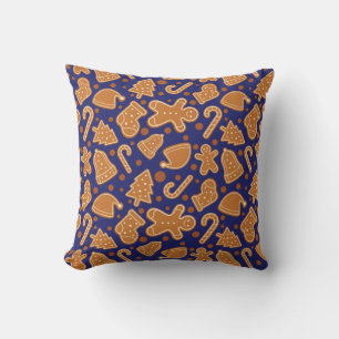 Gingerbread Cookies Christmas Dark Blue Festive Throw Pillow