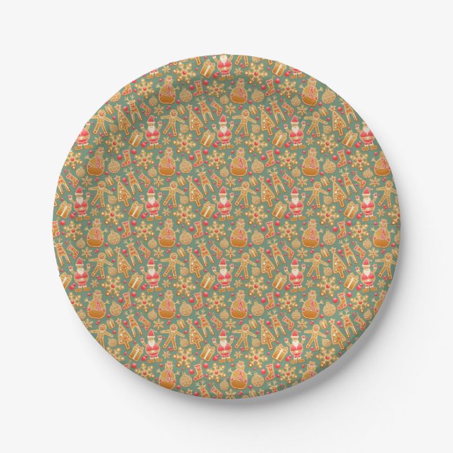 Gingerbread/cookies/Christmas patterned  Paper Plates (Front)