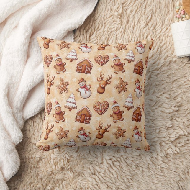 Gingerbread Cookies Christmas Throw Pillow (Blanket)