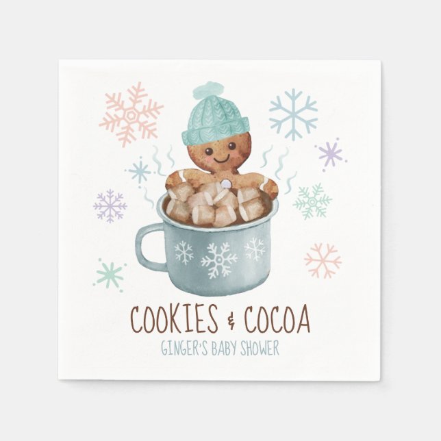 Gingerbread Cookies & Cocoa Boy Baby Shower  Napkins (Front)
