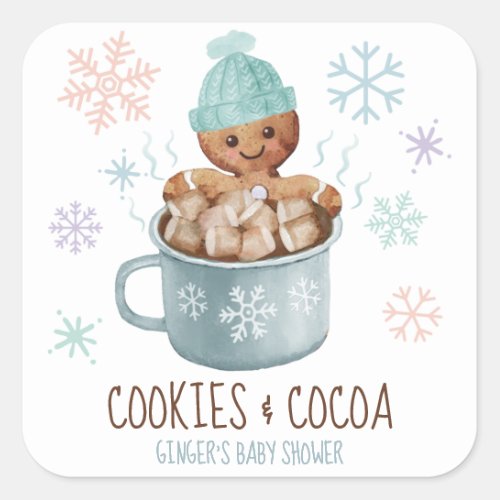 Gingerbread Cookies  Cocoa Boy Baby Shower Square Sticker