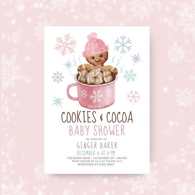 Gingerbread Cookies & Cocoa Girl Baby Shower  Invitation