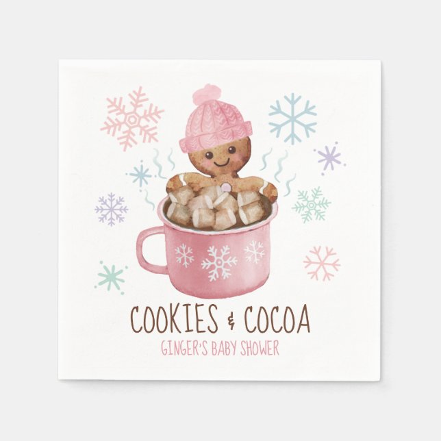 Gingerbread Cookies & Cocoa Girl Baby Shower Napkins (Front)