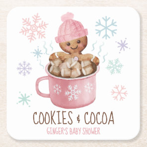 Gingerbread Cookies & Cocoa Girl Baby Shower Square Paper Coaster