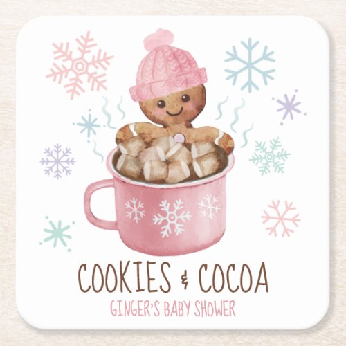 Gingerbread Cookies  Cocoa Girl Baby Shower Square Paper Coaster