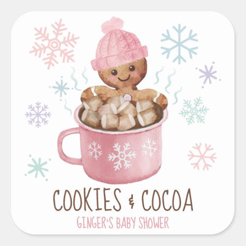 Gingerbread Cookies  Cocoa Girl Baby Shower  Square Sticker