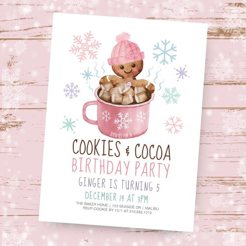 Gingerbread Cookies  Cocoa Girls Winter Birthday Invitation