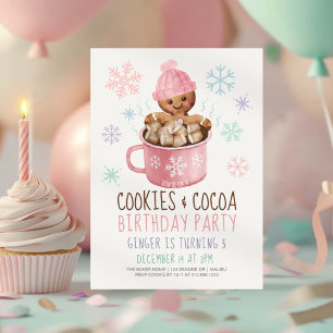 Gingerbread Cookies & Cocoa Girl's Winter Birthday Invitation